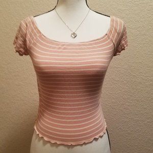 Juniors Top-Size L-Peach & White Striped-Cute!